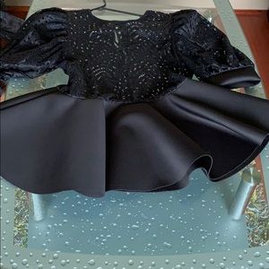 Lace puffed sleeve Peplum plus size top